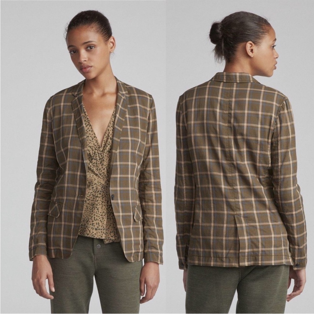 Rag & Bone Sybil Green Single Button Plaid Blazer Shirt 100% Cotton Size 8